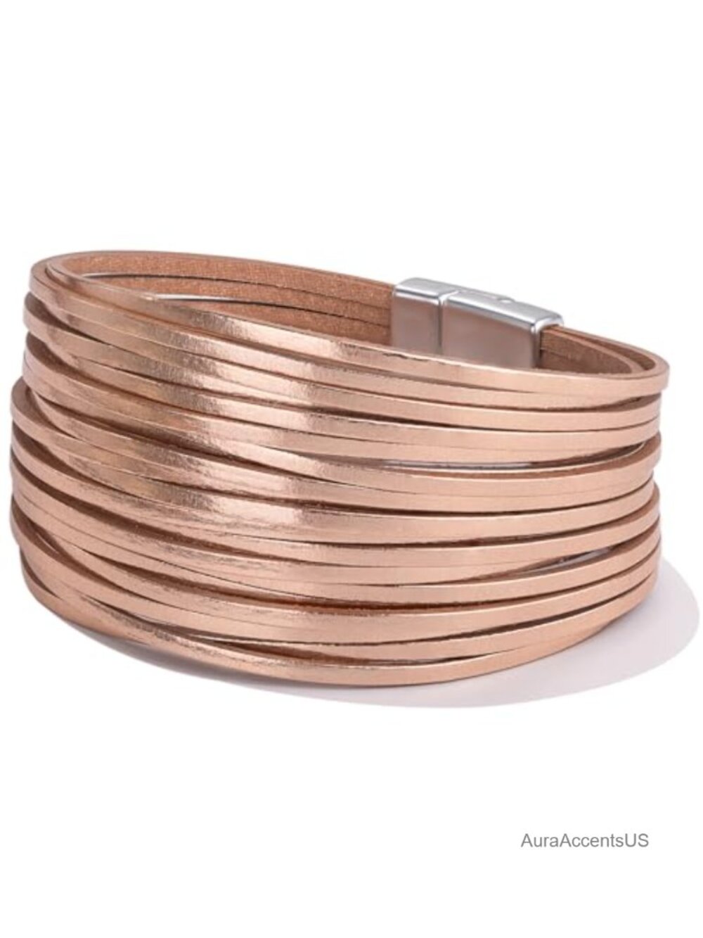 Boho Chunky Leather Wrap Bracelet Layered Stackable Magnetic Clasp Cuff